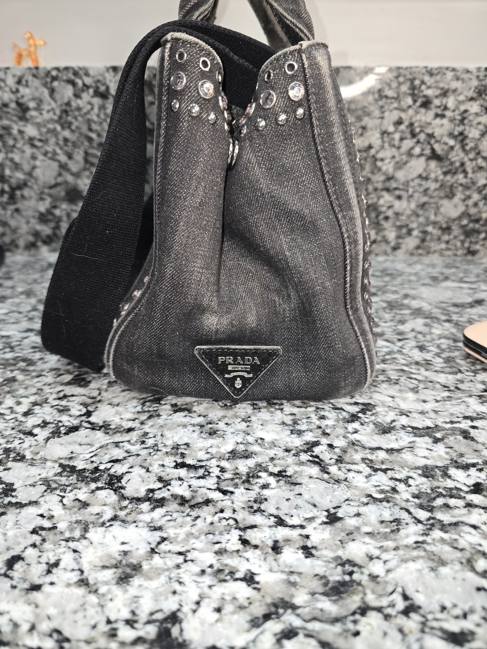 Prada Canapa Bijoux Crystal Embellished Denim Tote (Small) - Picture 2 of 16